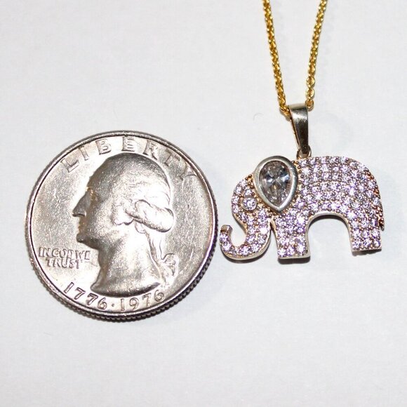 Sterling Silver Gold Tone Cubic Zirconia Elephant Necklace - Picture 3 of 7